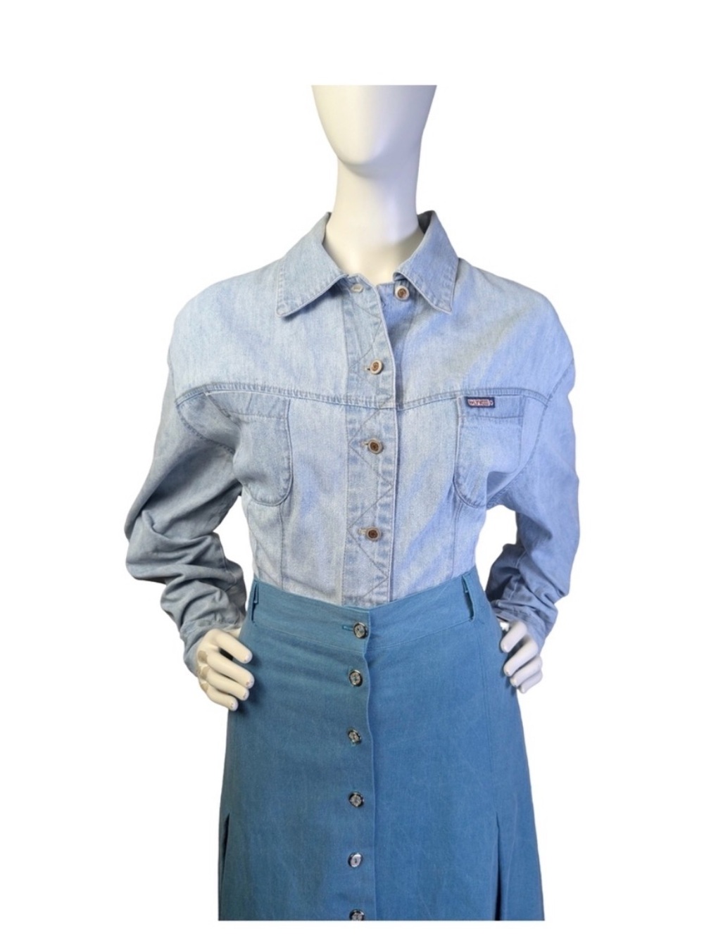 Vintage Hollywood Jeans Light Wash Button Denim Shirt | Western 90s | Fits M/L